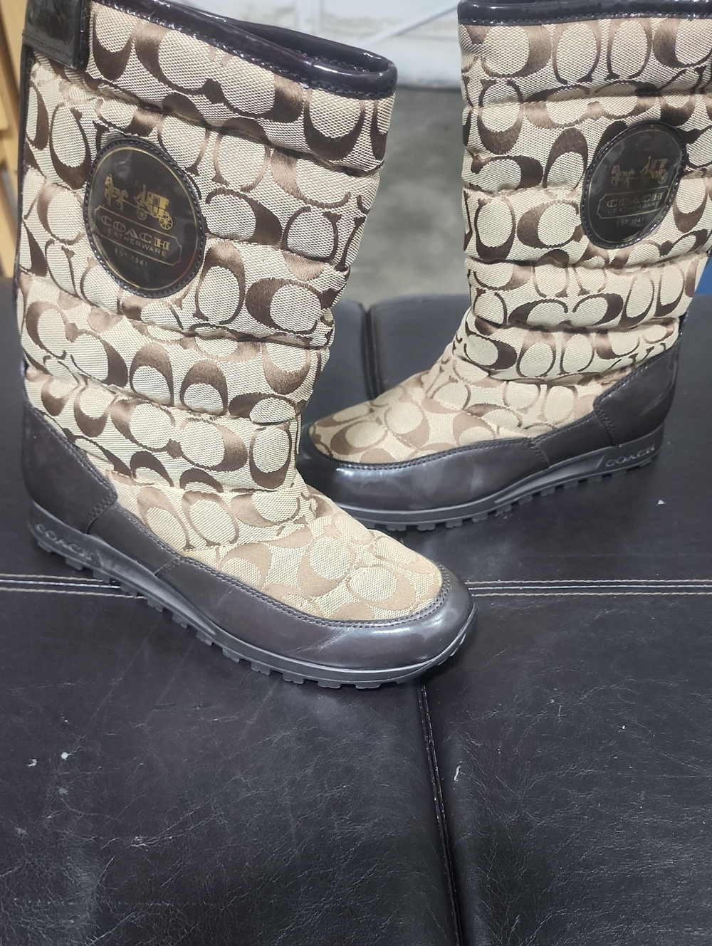 Coach Quilted Signature Logo Boots - Brown/Cream